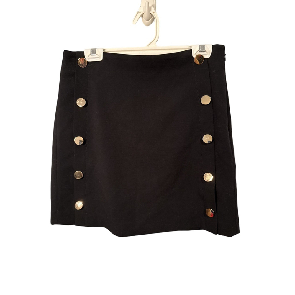 LOFT Black Mini Skirt Gold Button Detail Size 6 Pre-Owned